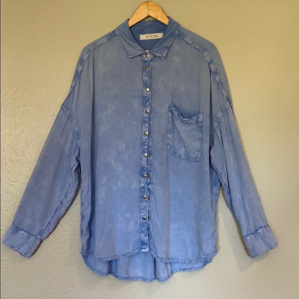 Free People Chambray Snap Long Sleeve Shirt SZ L